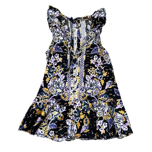 Free People Women’s Summer In Tulum Purple Black Floral Linen Sleeveless Tunic S - Picture 7 of 13
